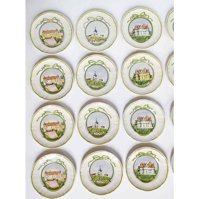1990s Vintage Longchamp French Country "Wine Chateau" Appetizers Plates - Set of 24 For Sale - Image 5 of 18