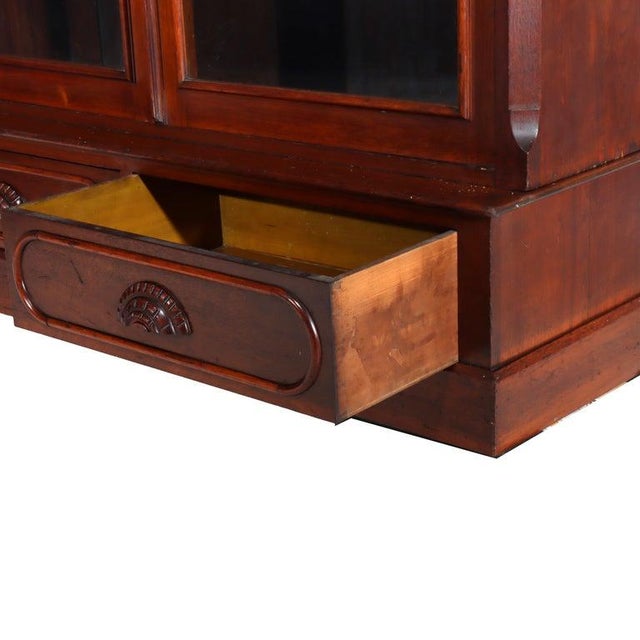 Oversized Antique Victorian 2-Door 2-Drawer Walnut Bookcase C1890 For Sale - Image 13 of 18