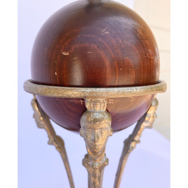 Robert Abbey Vintage Roger Abbey Art Deco Wood Globe & Figural Table Lamp For Sale - Image 4 of 11