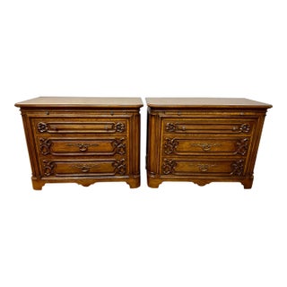 Pair of Karges French Regency Mahogany Nightstands With Pull-Out Slides | 3-Drawer Bedside Chests For Sale