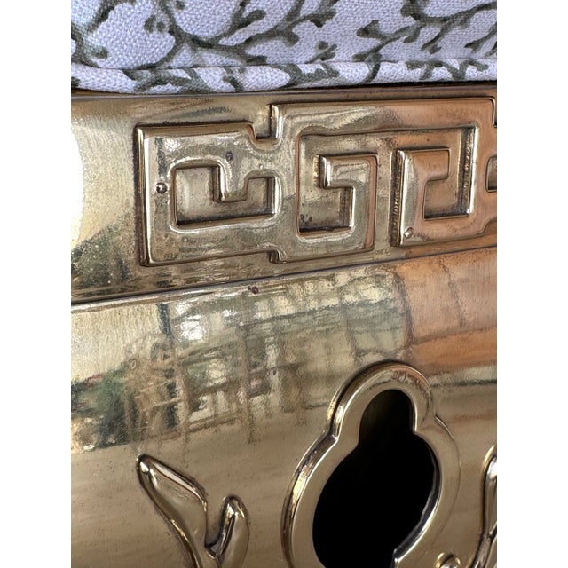Mastercraft Pair Vintage Pierced Brass Chinese Garden Stools With Removable Cushions For Sale - Image 4 of 11