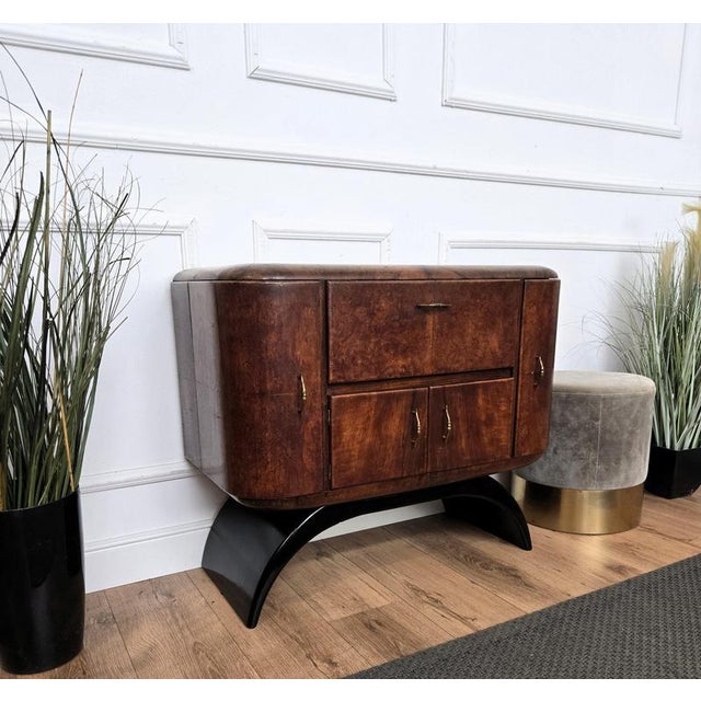 Metal Mid-Century Art Deco Italian Walnut Burl and Mirror Mosaic Dry Bar Cabinet by Paolo Buffa, 1950s For Sale - Image 7 of 10