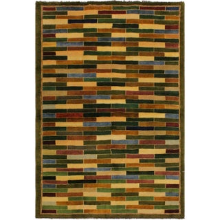 1990s Rustic Gabbeh Green/Blue Wool Area Rug -3'10 X 5'10 For Sale