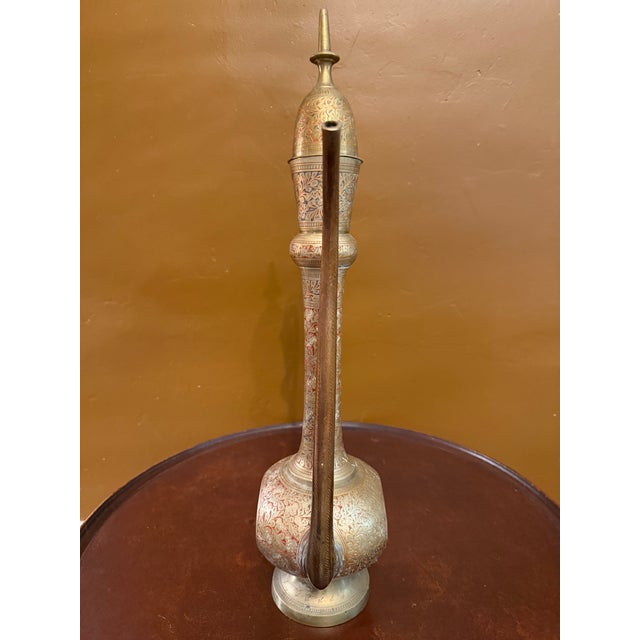 1940s Vintage 23" Ornate Etched Solid Brass Aftabeh Ewer For Sale - Image 5 of 18