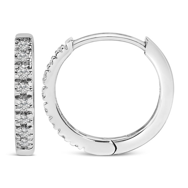 Contemporary 14K White Gold 1/5 CTW Diamond Huggie Hoop Earrings For Sale - Image 3 of 5