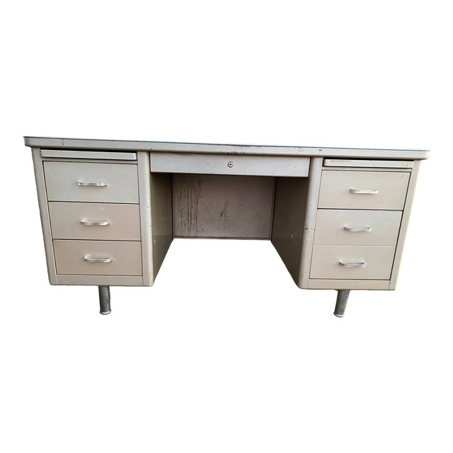 Vintage Steelcase Metal Desk With Overhang Chairish