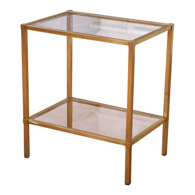 Mid-Century French Maison Jansen–Style Gilt Metal and Glass Side Table For Sale