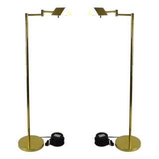 Brass Floor Lamps W Reticulated Swing Arms - A Pair After Steinhauer For Sale