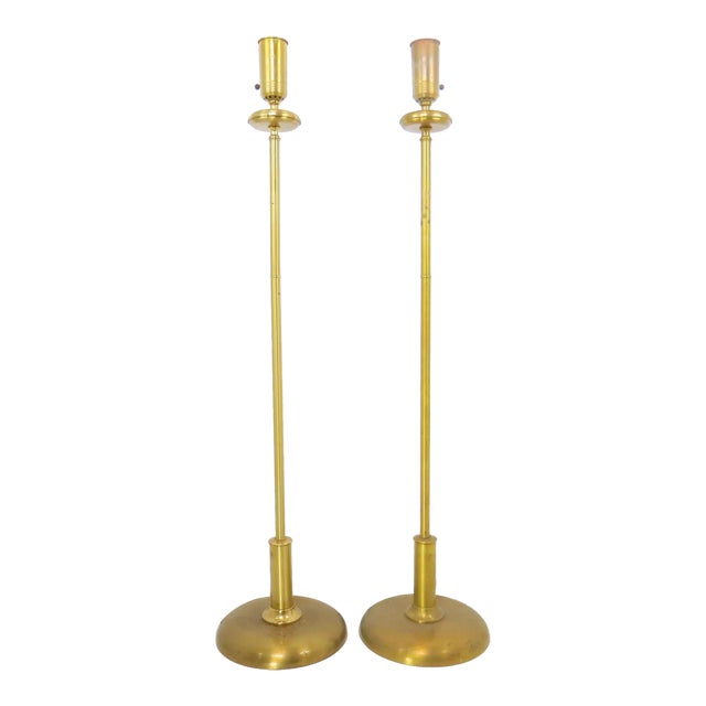 Vintage 1940s Art Deco Solid Brass Floor Lamp Torchères - a Pair For Sale
