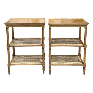 Late 20th Century French Provincial Pierre Deux Cane Shelf Tables For Sale