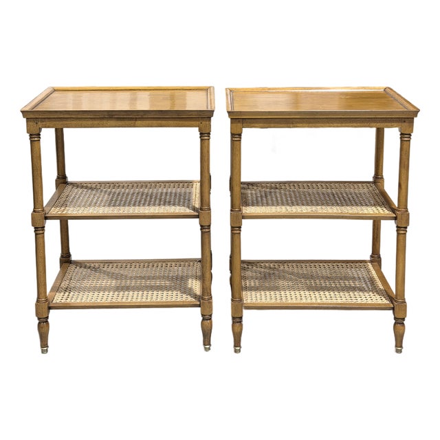 Late 20th Century French Provincial Pierre Deux Cane Shelf Tables For Sale