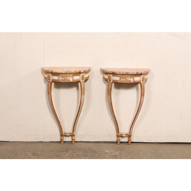 French Mid 20th Century Petite Demi-Lune French Wall-Mount Consoles - A Pair For Sale - Image 3 of 11