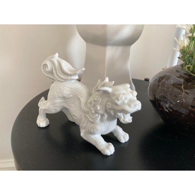 White Vintage Blanc De Chin Foo Dog Statue For Sale - Image 8 of 9