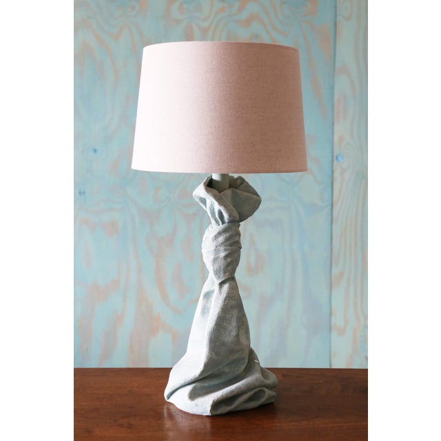Mid-Century Modern Vintage Sculptural Trompe l'Oeil Plaster "Drape" Table Lamps After John Dickinson 31" - a Pair For Sale - Image 3 of 8