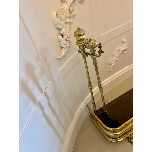 Antique Regency Brass Fender with Original Fire Irons, 1830 For Sale - Image 10 of 13