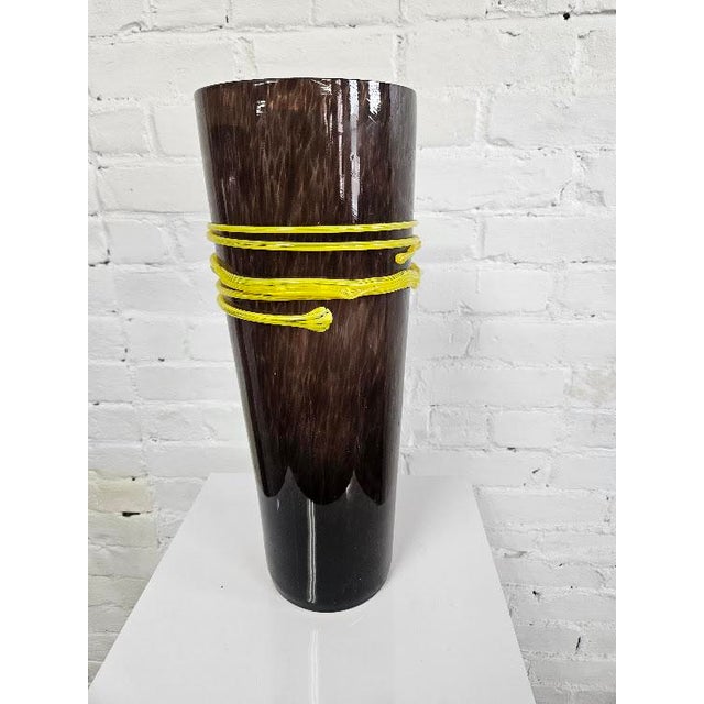 Contemporary Artisan Blown Glass Vase With Rope Accent For Sale - Image 3 of 7