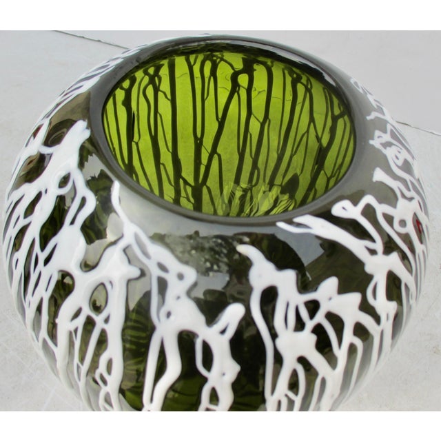 Glass Globe Vase With White Drip Wall For Sale - Image 7 of 7