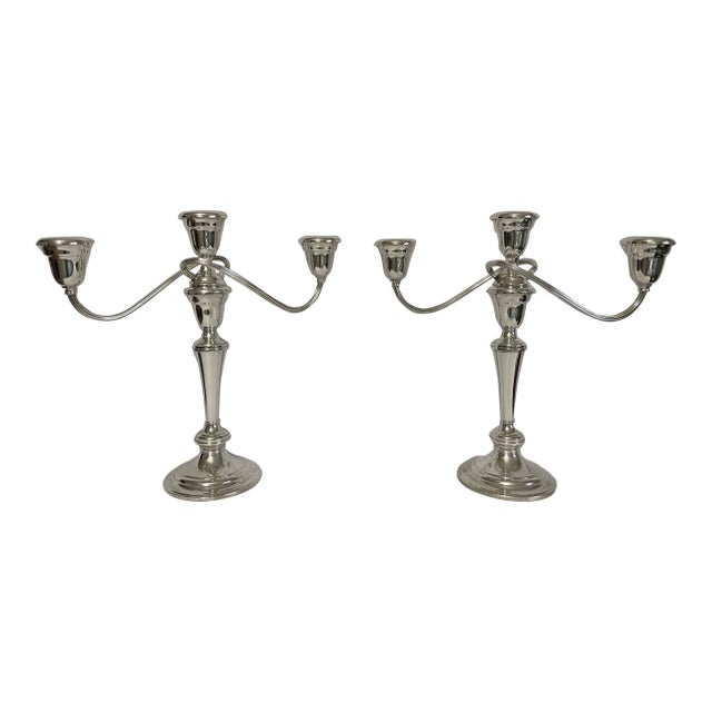 Mid 20th Century Silverplated Gorham "Newport" Changeabout Candelabras - a Pair For Sale