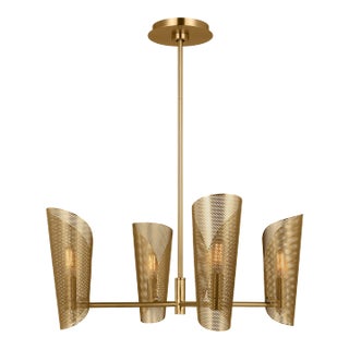 Christiane Lemieux by Visual Comfort Studio Plivot 3-Light Medium Chandelier in Burnished Brass For Sale