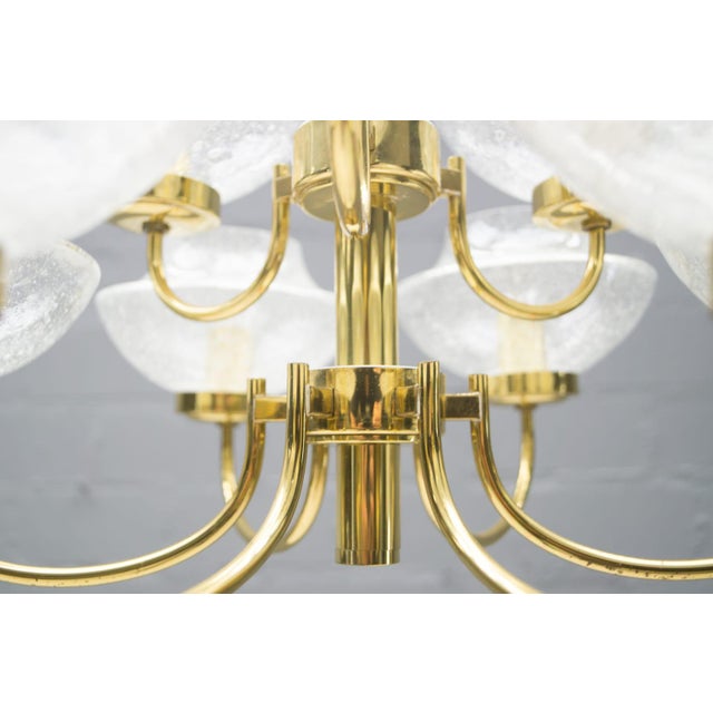 Vintage Glass and Brass Chandelier with Nine Heads, 1960s For Sale - Image 11 of 14