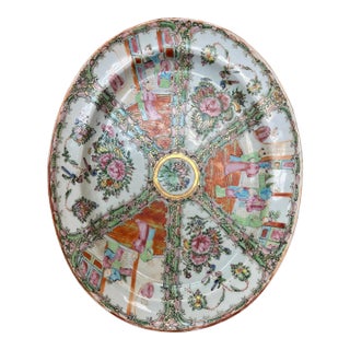 Large Antique Chinese Rose Medallion Platter, 1891-1920 Mark For Sale