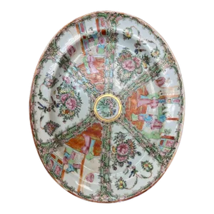 Large Antique Chinese Rose Medallion Platter, 1891-1920 Mark