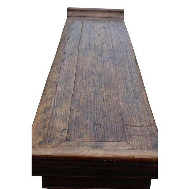 Antique Chinese Ming-Style Altar Console With Pierced Cloud-Scroll Spandrels & Oxblood Patina For Sale - Image 4 of 18