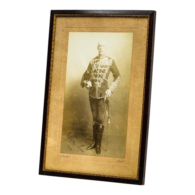 Large Antique Edwardian Signed Framed Presentation Photograph Photo British Military Officer Uniform English Home Decor For Sale