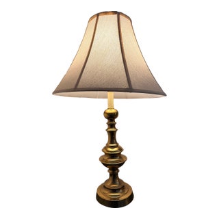 1960s Mid-Century Modern Hollywood Regency Stiffel Style Solid Brass Table Lamp 30" With Harp & Finial For Sale