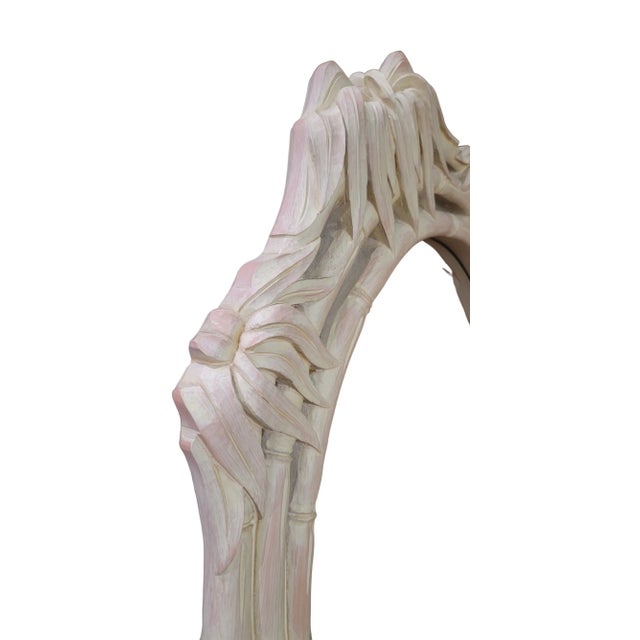 Vintage 1970s Faux Bamboo Pagoda Leaf Oval Wall Mirror For Sale - Image 4 of 10