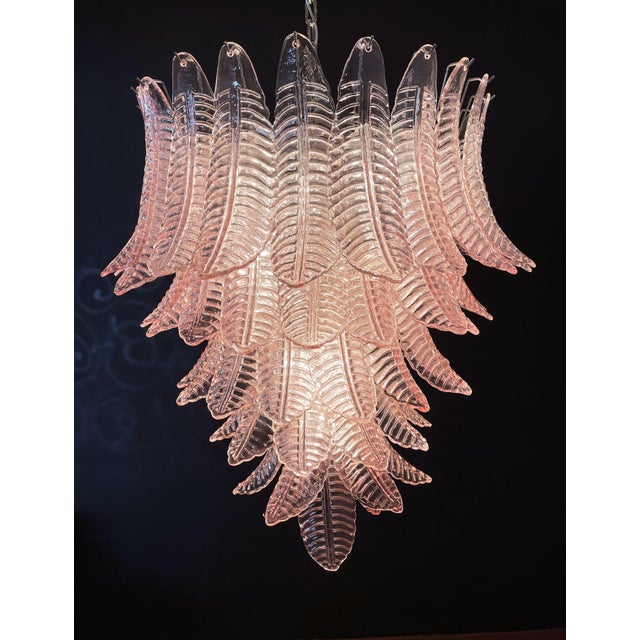 Green Large Italian Murano Pink Felci Glass Chandelier, 1990s For Sale - Image 8 of 18