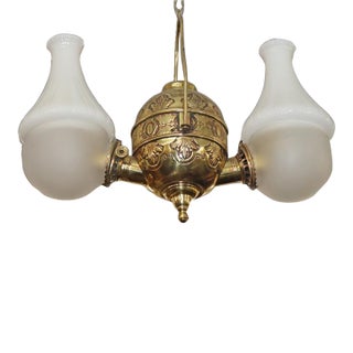 19th Century Angle Lamp Co. Double Angle Lamp Brass Kerosene Chandelier For Sale
