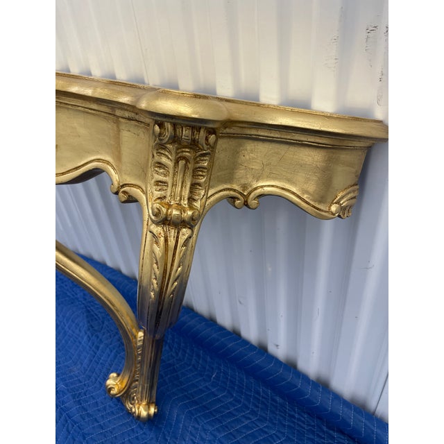 Rococo 1960s Italian Rococo Carved Wood Wall Console, Restored Faux Gilt Finish For Sale - Image 3 of 9