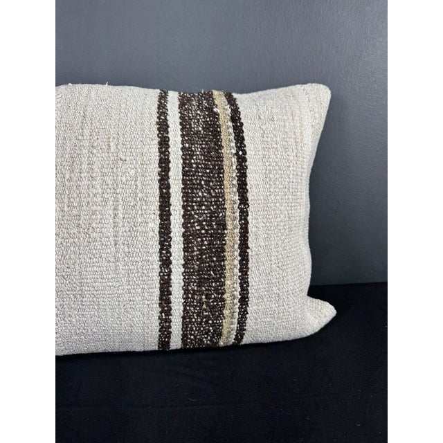 Turkish Hemp Pillow Cushion Natural Beige Brown Pillow Cushion Cover 16" x 24" For Sale - Image 4 of 4