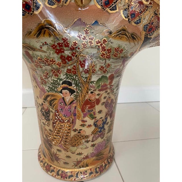 1980s Royal Satsuma Pottery Basket Vase For Sale - Image 5 of 6