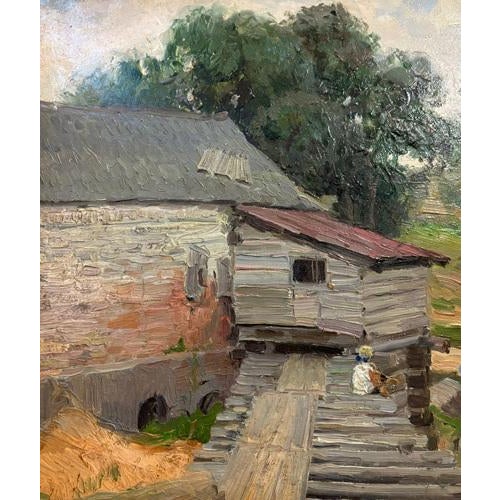 Andrey Ovcharov, Water Mill, Oil on Cardboard, 1955 For Sale - Image 8 of 9