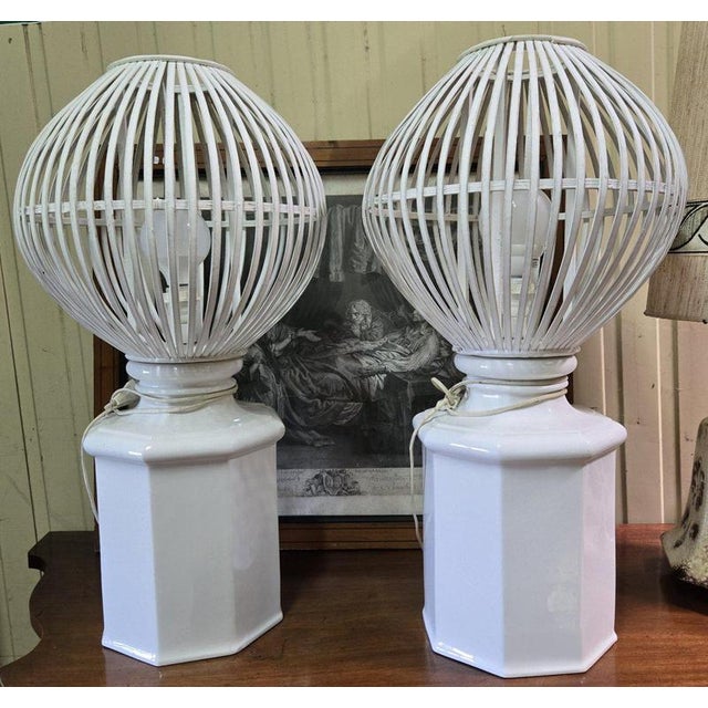 Large Modern Lamps in Ceramic and Painted Wood, Set of 2 For Sale - Image 4 of 10