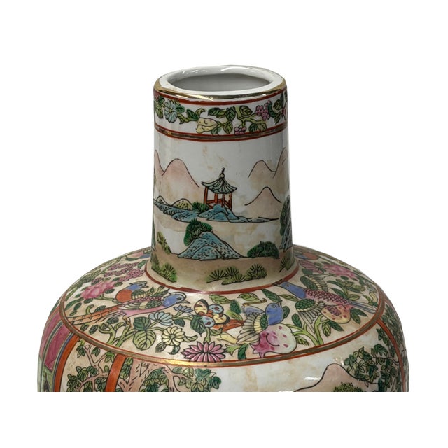 Ceramic Vintage Chinese Famille Rose Palette Narrative Scene Porcelain Art Vase For Sale - Image 7 of 14