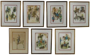 Pasargad DC Vintage Turkish Ottomon Janissary Soldier Paintings -Set of 7
