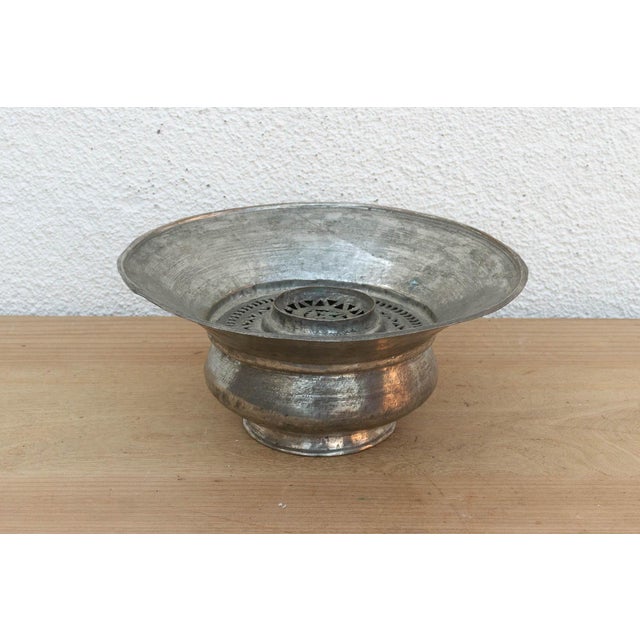 Metal Silvered Lotus, Antique Tinned Copper Vessel For Sale - Image 7 of 10