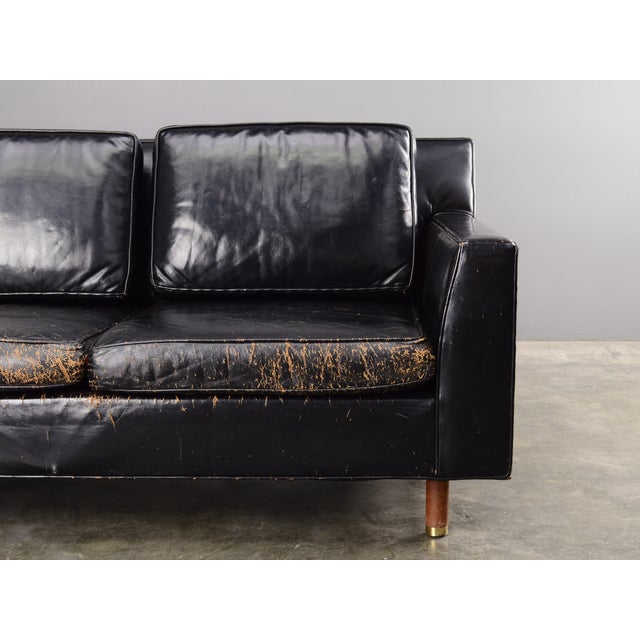 Edward Wormley Black Leather Sofa For Dunbar Mid Century Modern Couch Chairish