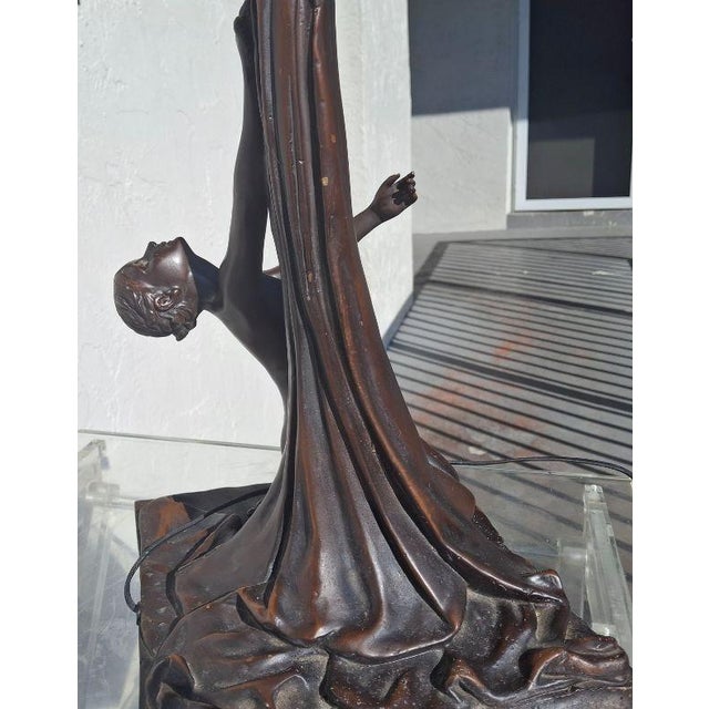 19thc Art Nouveau Large Gustave Gurshner Bronze Figural Floor/ Table Lamp Signed For Sale - Image 17 of 18