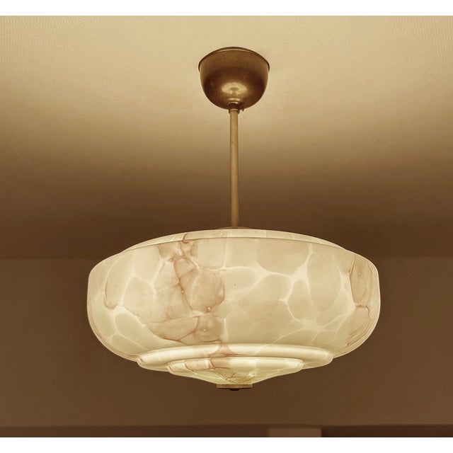 1930s Art Deco Pendant Light in Green Marble Glass, 1930s For Sale - Image 5 of 18