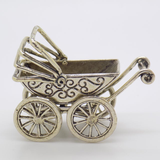 Italian Vintage Italian Handmade Genuine Silver Stroller Miniature Dollhouse Figurine For Sale - Image 3 of 10
