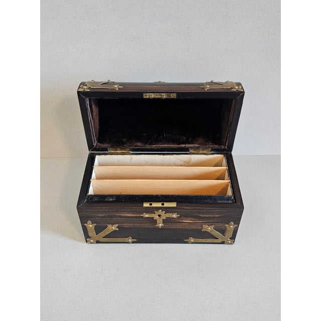 Wood Antique English Victorian Gothic Madagascar Ebony Stationary Letter Chest Table Box For Sale - Image 7 of 12