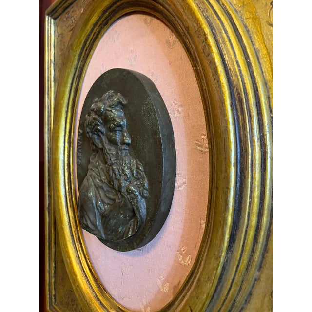 Gesso Medallions of Saints Peter and Paul in Gilded Oval Frames with Silk Panels, 1890s For Sale - Image 10 of 18