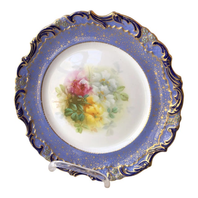 1920's Antique Adderley Hand Painted Bone China Floral Plate For Sale