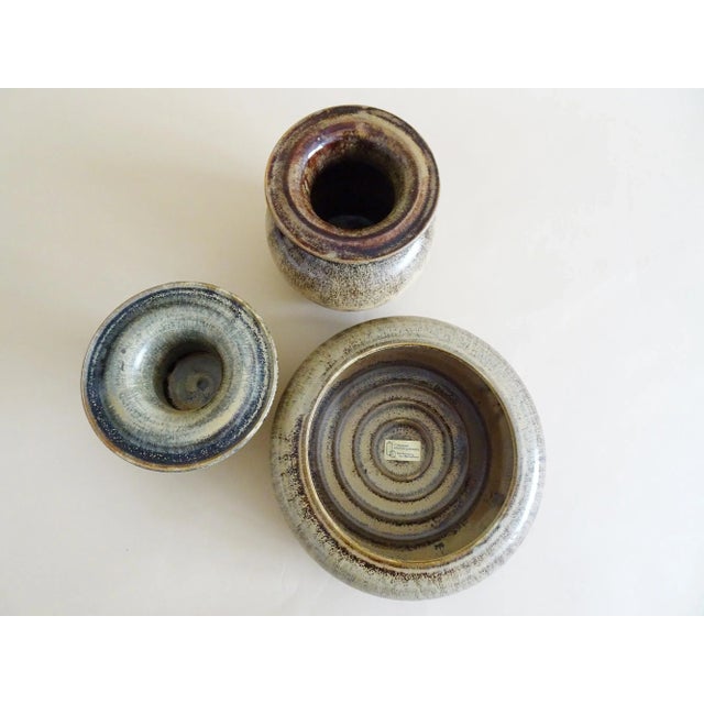 Vintage ceramic convolute consisting of a vase, candlestick and a bowl. Studio ceramics from the pottery pfeiffer-gerhards...