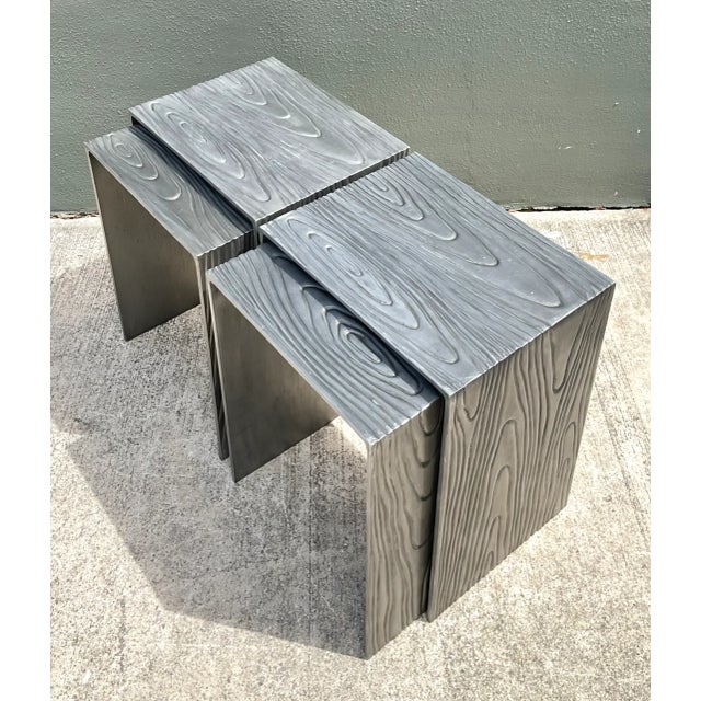 Vintage Wood Grain Metal Nesting Tables - Set of 4 For Sale - Image 9 of 12