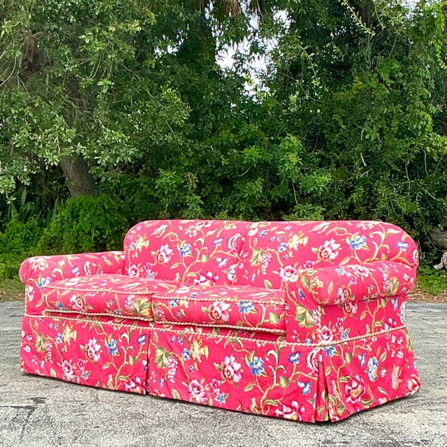 Traditional Vintage Regency Roll Arm Sofa in Brunschwig and Fils “Fiesta De Flores” Upholstery For Sale - Image 3 of 7